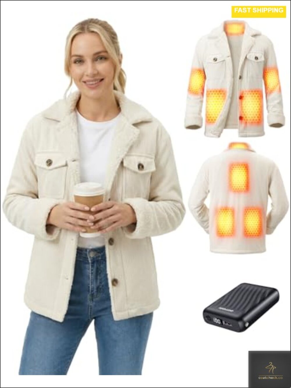 Women's Heated Fleece Jacket with 18400mAh Battery
